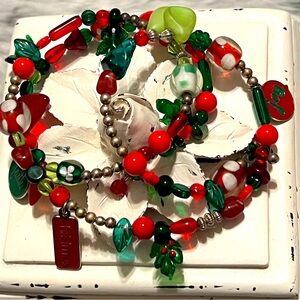 Vintage Christmas Glass Bead & Charm Coiled Bracelet